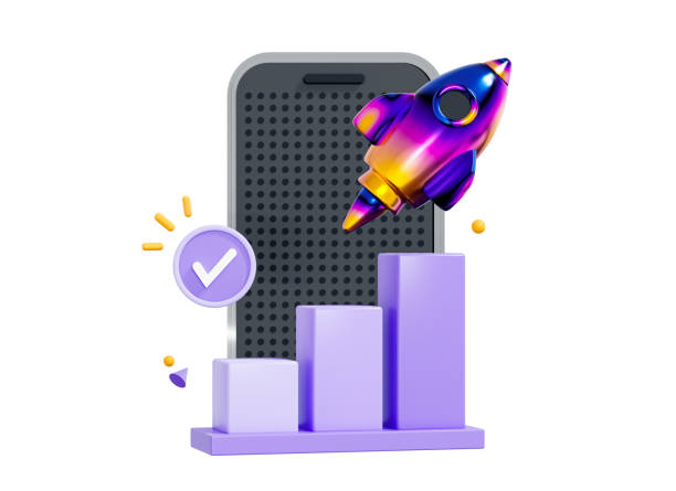 istock 3D Phone with statistics and rocket launch. Business success strategy. Financial growth. Investment profit increase. Smartphone with spaceship. Progress concept. Cartoon creative design. 3D Rendering 2185087237