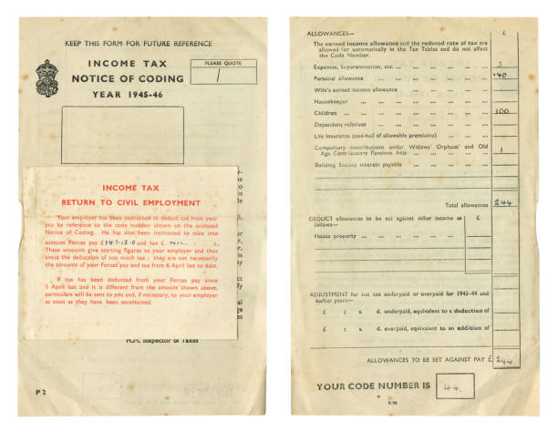 istock Income tax notice of coding for 1945-1946 2185089787