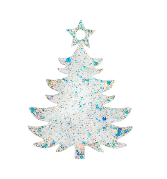 White glittering decorative Christmas tree, Christmas decorations, isolated on white isolated background with clipping path. Design element.