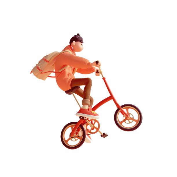 istock 3d render smiling guy rides bicycle up floats in air have fun. 2185112785