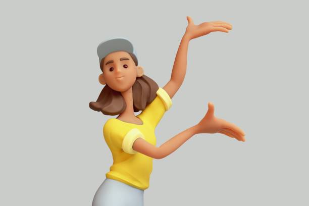 istock 3d render black girl shows empty copy space on open hand palm for text. 2185112787