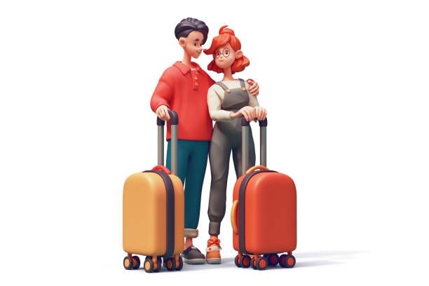 istock 3d render young asian married couple goes on summer vacation. 2185113389