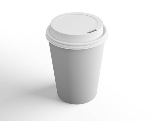 istock Blank paper white coffee cup with black lid mockup isolated on white background .3d rendering, 3D illustration 2185120461