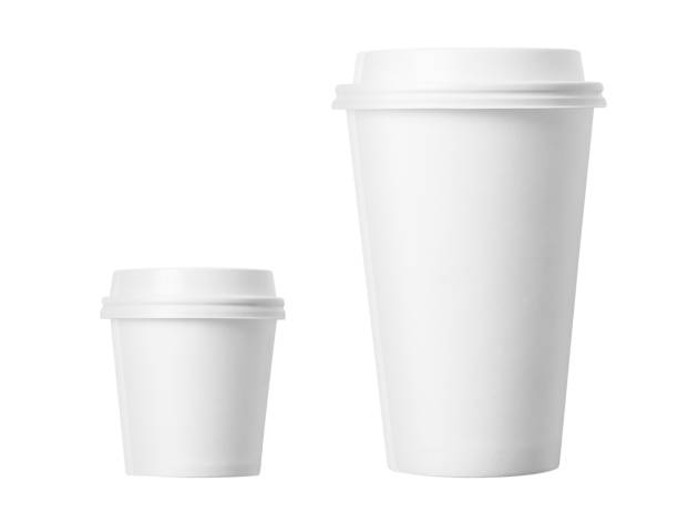 istock Blank paper white coffee cup with black lid mockup isolated on white background .3d rendering, 3D illustration 2185120478