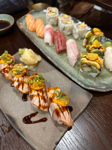 istock Sushi platter, sashimi, nigiri, and rolls 2185127277