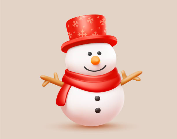 istock Vector christmas illustration of cute realistic snowman in red top hat with snowflake and scarf on light color background. 3d cartoon style winter holiday design of smile snowman for Merry Christmas and Happy New Year banner 2185130182