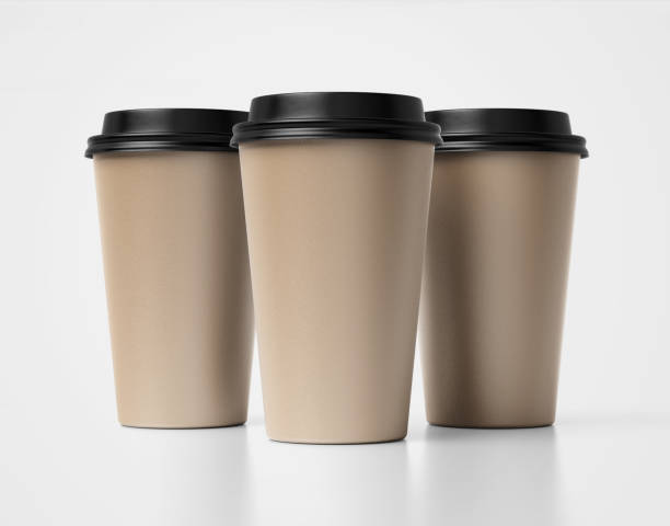 istock Minimalist Blank Kraft Coffee Cup for Takeaway, paper cup, Take-out coffee cup. Isolated on white background, 3d illustration, 3d rendering 2185135867