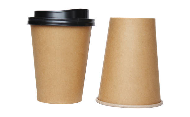 istock Minimalist Blank Kraft Coffee Cup for Takeaway, paper cup, Take-out coffee cup. Isolated on white background, 3d illustration, 3d rendering 2185135894