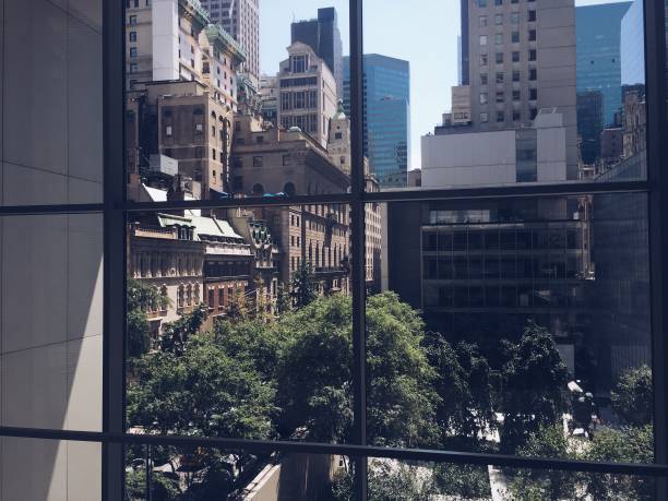 View of New York City skyline through a window