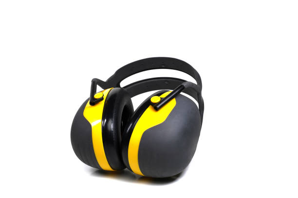 istock Isolated construction protective earmuffs for hearing protection over white background 2185145363