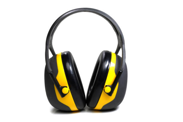 istock Isolated construction protective earmuffs for hearing protection over white background 2185145364