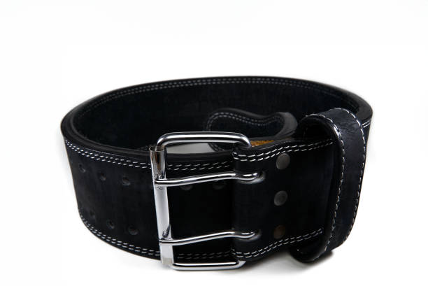 istock Isolated black weightlifting belt over white background 2185146276