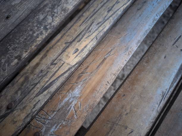 istock Close-up view of weathered, gray bamboo planks. 2185161852