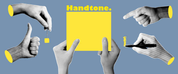istock Set of halftone images of hands. Pop art retro style illustration 2185162444
