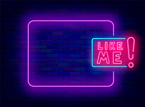 istock Like me neon poster. Empty purple frame and typography. Blogger follower. Vector stock illustration 2185171641