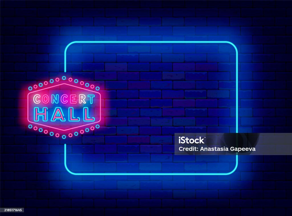 Concert Frame Vector Concert Hall Neon Greeting Card Empty Blue Frame And Typography Vector ...