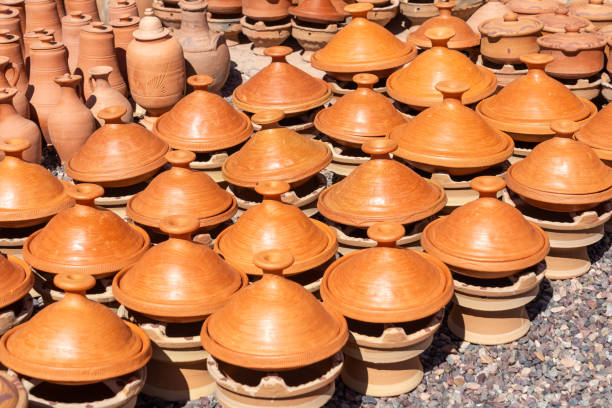 istock Tagine clay pots displayed on ground for sale. Morocco. 2185173984