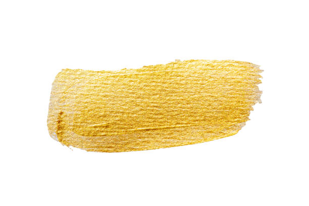 istock Golden paint brush stroke isolated on white with glittering texture. clipping path 2185174656