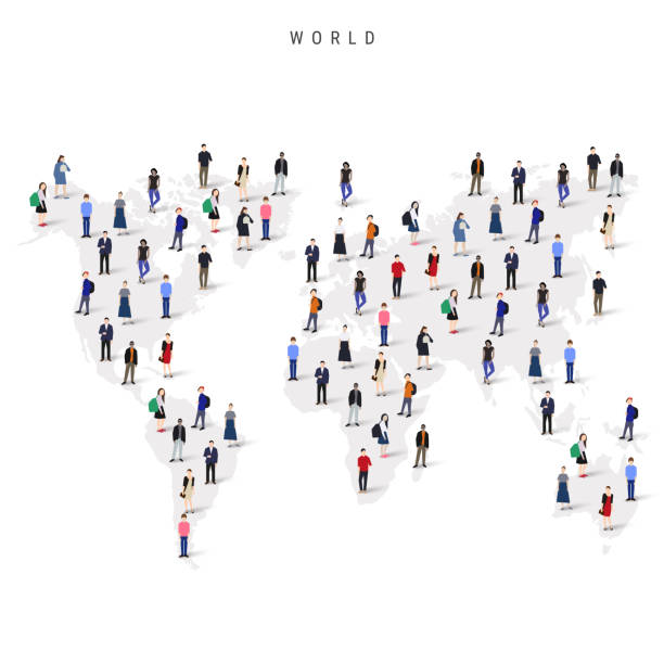 istock World population map. Large group of people in a shape of World map. Flat vector illustration isolated on white 2185175076