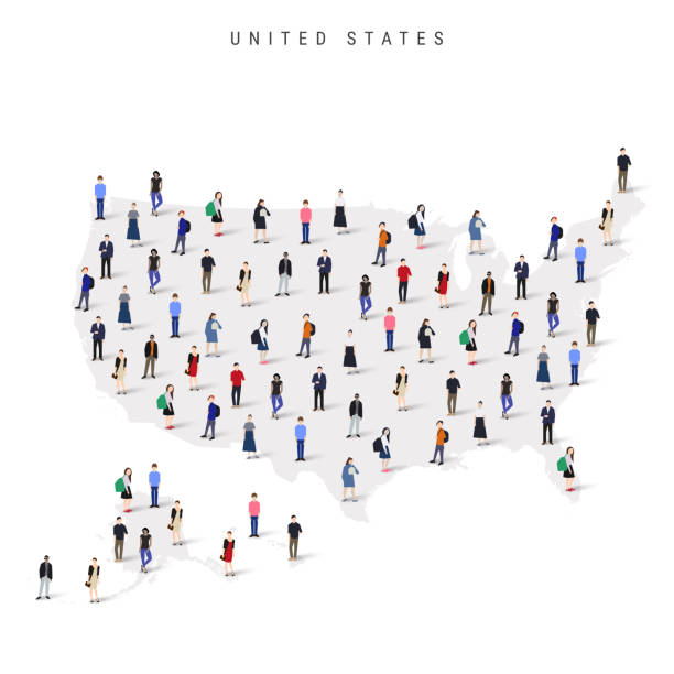 istock United States population map. Large group of people in a shape of American map. Flat vector illustration isolated 2185175083