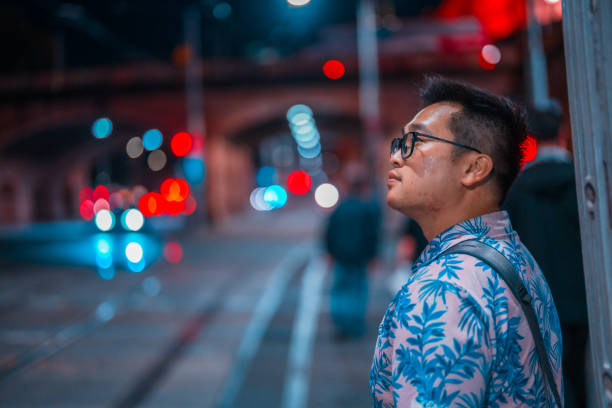 Asian tourist in city.