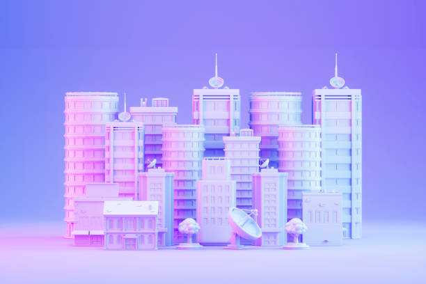 istock Smart city, futuristic cityscape with neon lighting 2185186073