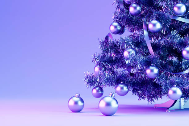 istock Christmas tree and gift boxes on purple background. New year concept. 2185186642