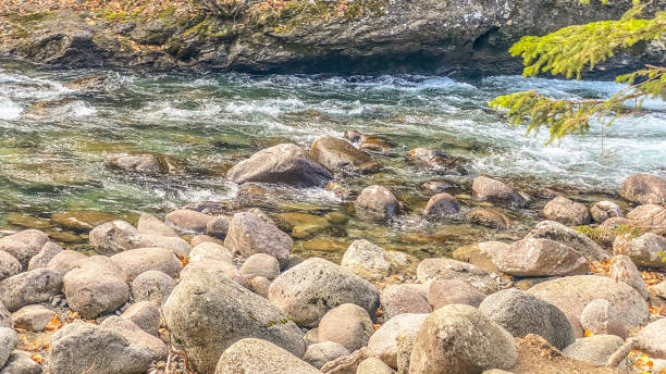 The Little Susitina River winds its way through the Hatcher Pass area. This scenic river is visited by many. Stunning views such as this can be seen along its rocky shores.