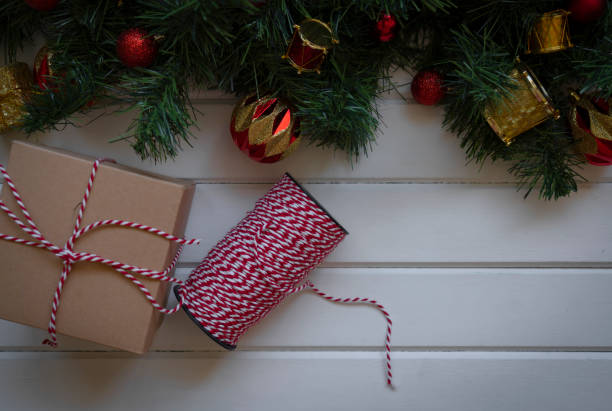 Christmas decoration, ornaments and garland frame background