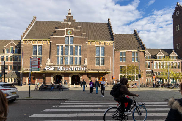 Maastricht, the Netherlands - October 25, 2024: View after exiting the main train station in Maastricht.
