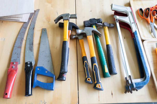 istock Set of construction tools on a wooden 2185190297
