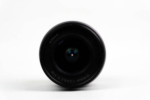 istock 18-45 mm mirrorless kit lens on white isolated background. 2185192543