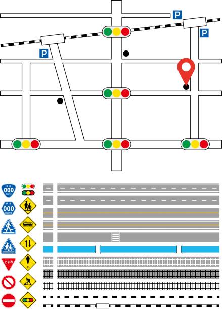 illustrations, cliparts, dessins animés et icônes de a set of tracks, roads, and signs that can be used to learn traffic rules, create maps, etc. / illustration material (vector illustration) - passage à niveau