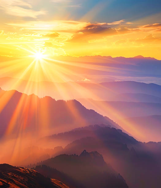 beautiful sunrise scenery, mountain sunset, beautiful sunrise and sunset scenery - nascer do sol - fotografias e filmes do acervo