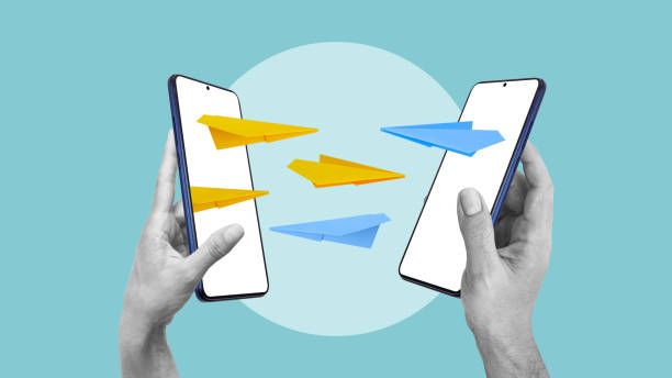 istock Online communication between people. Send and receive Message by paper Airplane. Email Inbox 2185200227