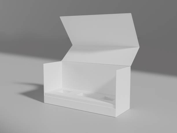 istock long luxury box mockup, empty swing-open rigid paper box mockup, luxury box packaging container, long rectangular shape premium gift box storage, flip-open paper box standing on clean background 2185200713