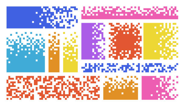 illustrations, cliparts, dessins animés et icônes de ensemble de forme multicolore géométrique pixélisée vierge. rectangle de pixels brisé coloré. arrière-plan du texte - pixellisation