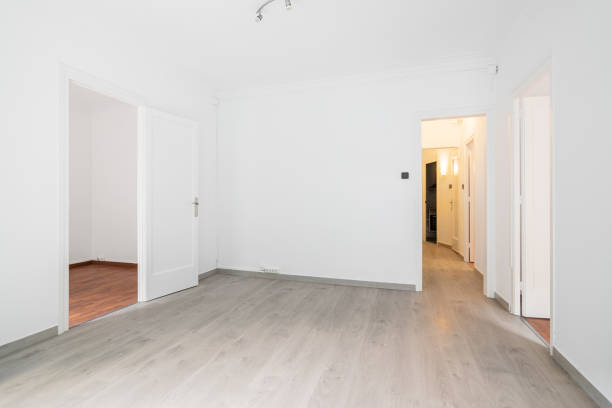 istock Empty bright spacious walk-through room with open doors and a view of other rooms and a corridor. Housewarming or home buying concept. Copyspace 2185207074