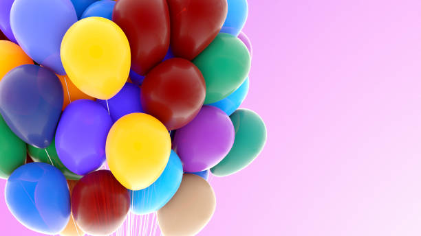 istock Vivid Colorful Balloons Floating on Soft Pink Gradient Background 2185207612
