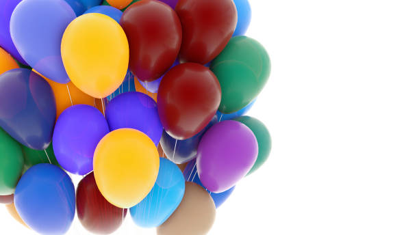 Colorful Floating Balloons on White Background  A Joyful Celebration