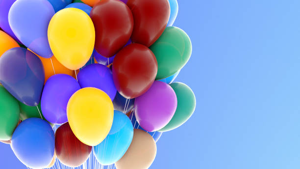 Vivid Colorful Balloons Floating Against Vibrant Blue Background