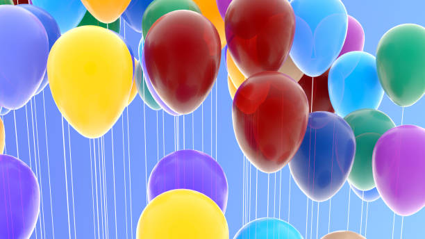 Vibrant Colorful Balloons Floating Against Bright Blue Background