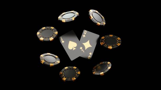 istock Casino chips, cubes, roulette, drum  on dark black background - 3d render. 2185208427