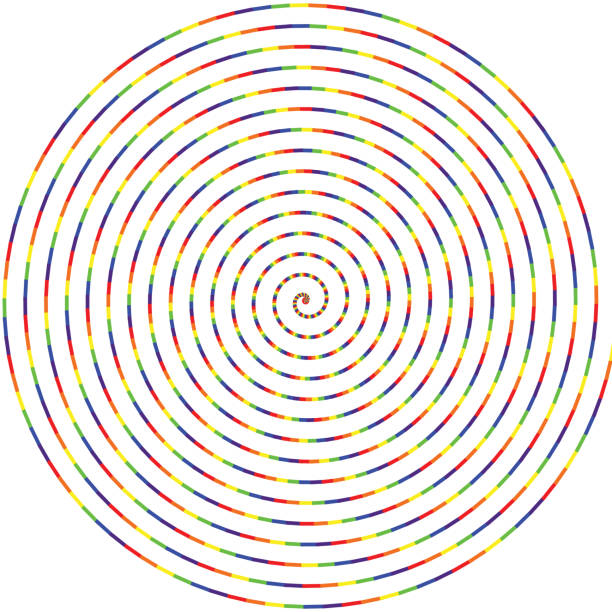thin spiral with many colorful coils with randomly placed colors on a white background