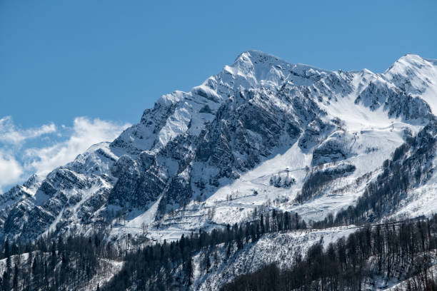 istock Snow-covered mountain range under a clear blue sky with distant peaks in the afternoon 2185209720