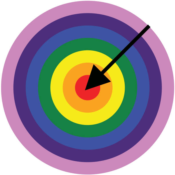 Concentric rainbow-colored circles like a target with a black arrow pointing to the center symbolizing choice
