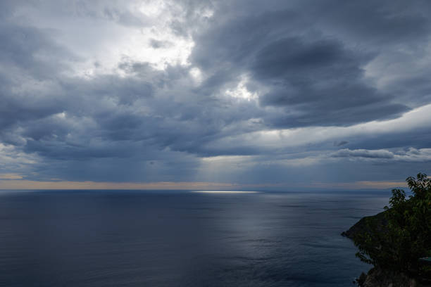 Incredible sunset over Ligurian Shore, Cinque Terre Manarola Italy