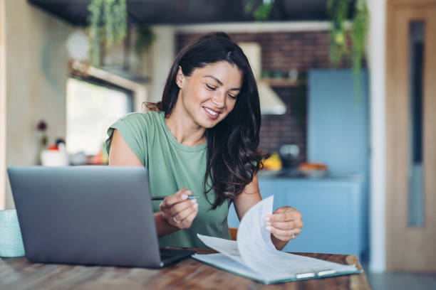 Young woman managing home finances