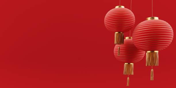 istock 3D render for Chinese New Year celebration with oriental elements,  lanterns, paper fans. 2185214167