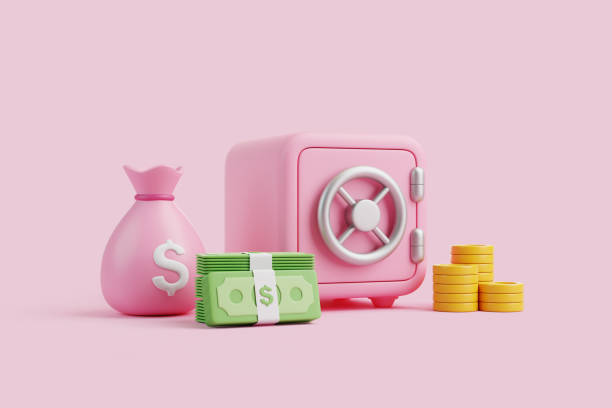 istock 3D Pink Safe with Money Bag and Coins 2185216887